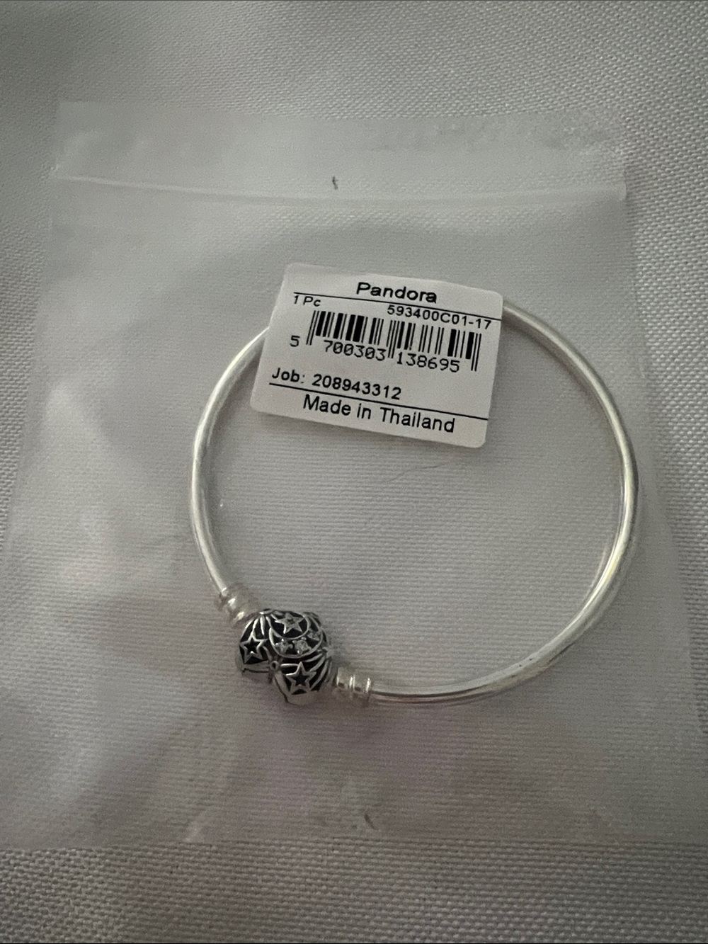 Pandora Silver Bangle Bracelet with Star-Pattern Clasp - Silver